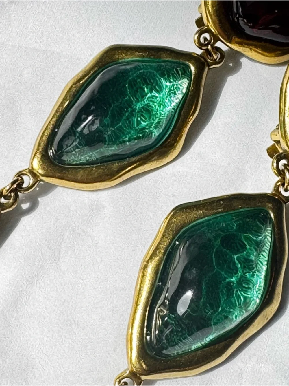 SAINT LAURENT Runway Gold-Tone Drop Earrings with Resin Glass-like cabochons - Picture 5 of 9